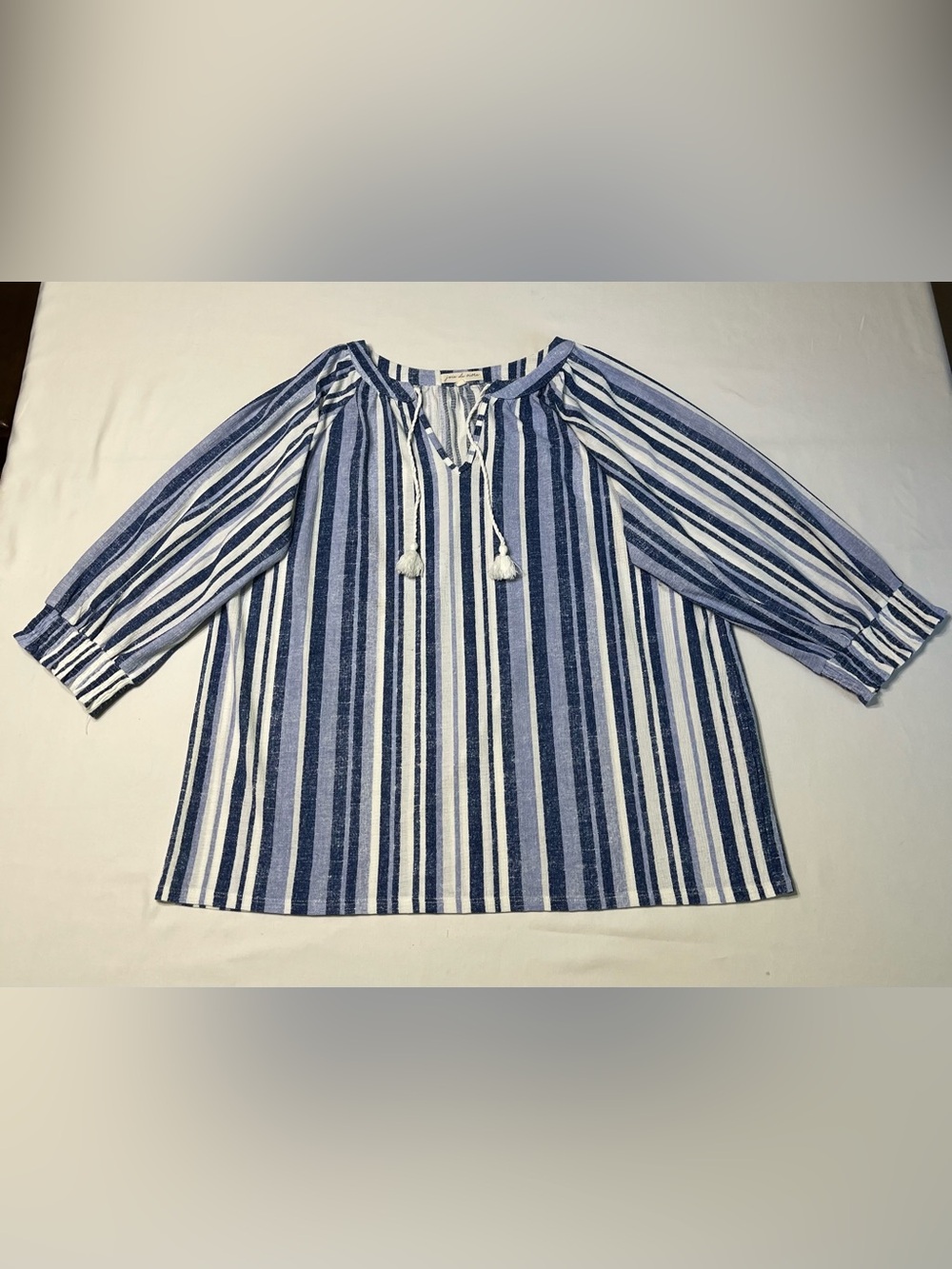 Women’s Striped Blue and White Peasant Blouse Size XL